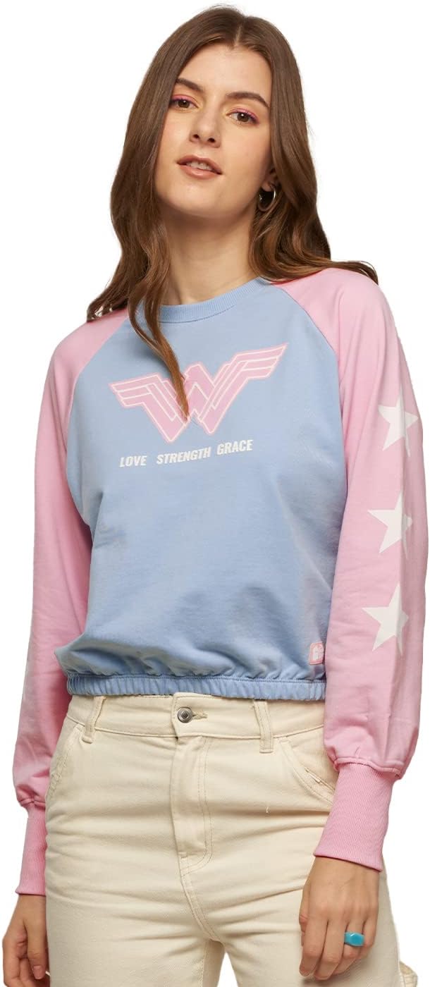 The Souled Store|Official Wonder Woman: Love, Strength & Grace Women|Full Sleeve| Loose fit Graphic Printed| 80% Cotton 20% Polyester Multicolored Color Women Oversized Sweatshirts