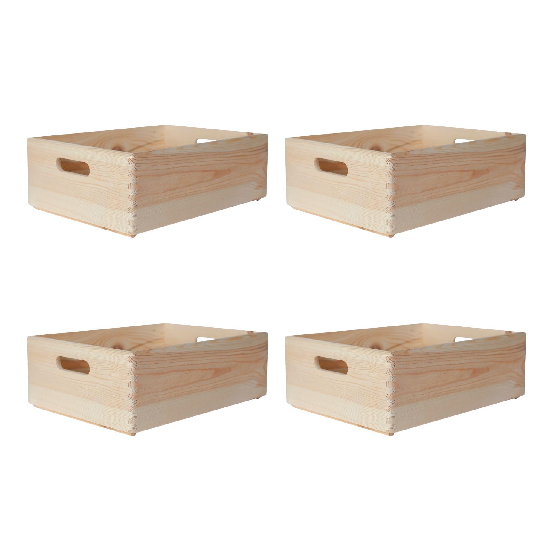 Creative Deco 4 x XL Große Holzkiste Obstkiste Korb 40x30x13 cm mit Griffen | (+/-1cm) | ohne Deckel | Hölzerner Kasten Unlackiert Holzbox Kiste Ostern | Für Dokumente Wertsachen Spielzeuge