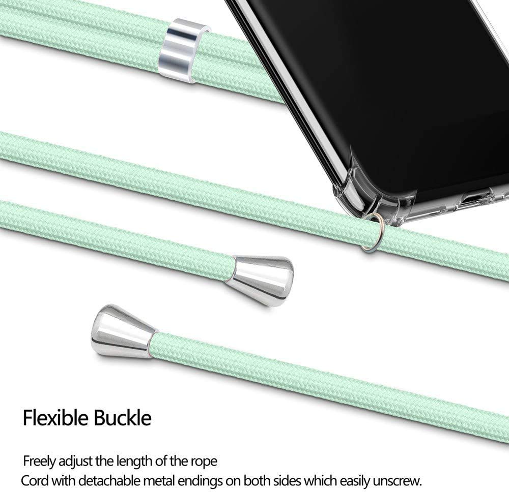 Custodia Con Collana Per Huawei Honor 20 Pro, Cover Trasparente Morbida TPU Con Laccio Verde, Antiurto - 2