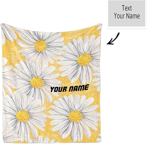 Miniatura 2 de CUXWEOT Manta personalizada con texto del nombre, manta de vellón súper suave personalizada con margaritas en acuarela para sofá, cama (50 x 60