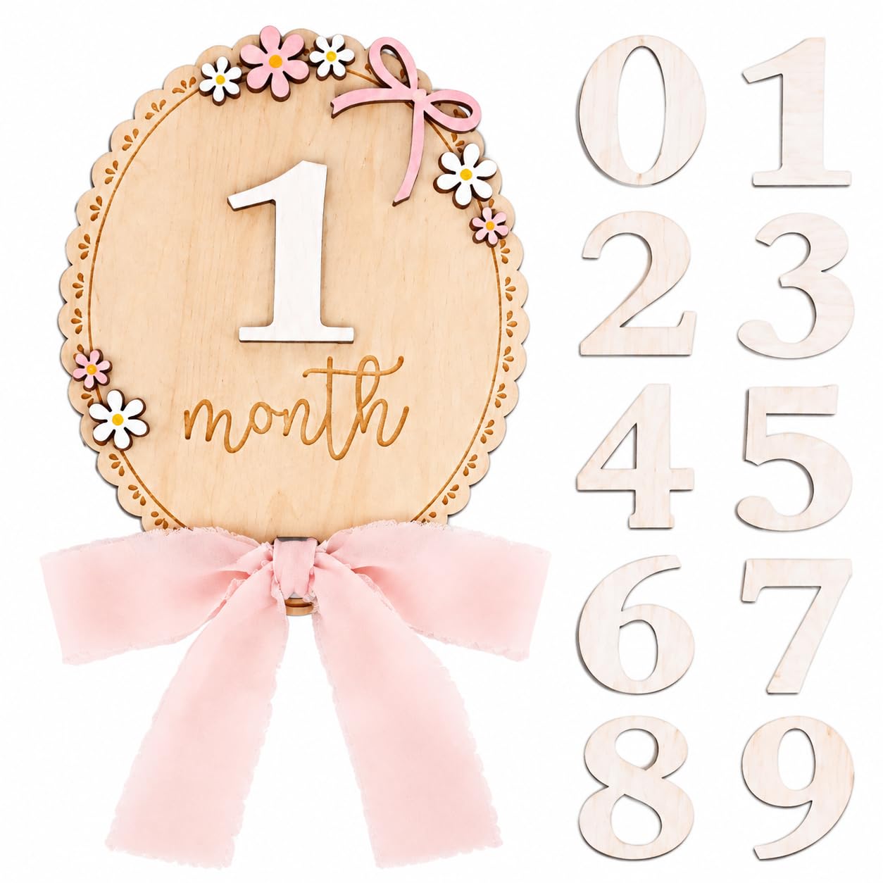 Wooden Baby Monthly Milestone Sign, Baby Milestone Cards for Girl, 0-12M