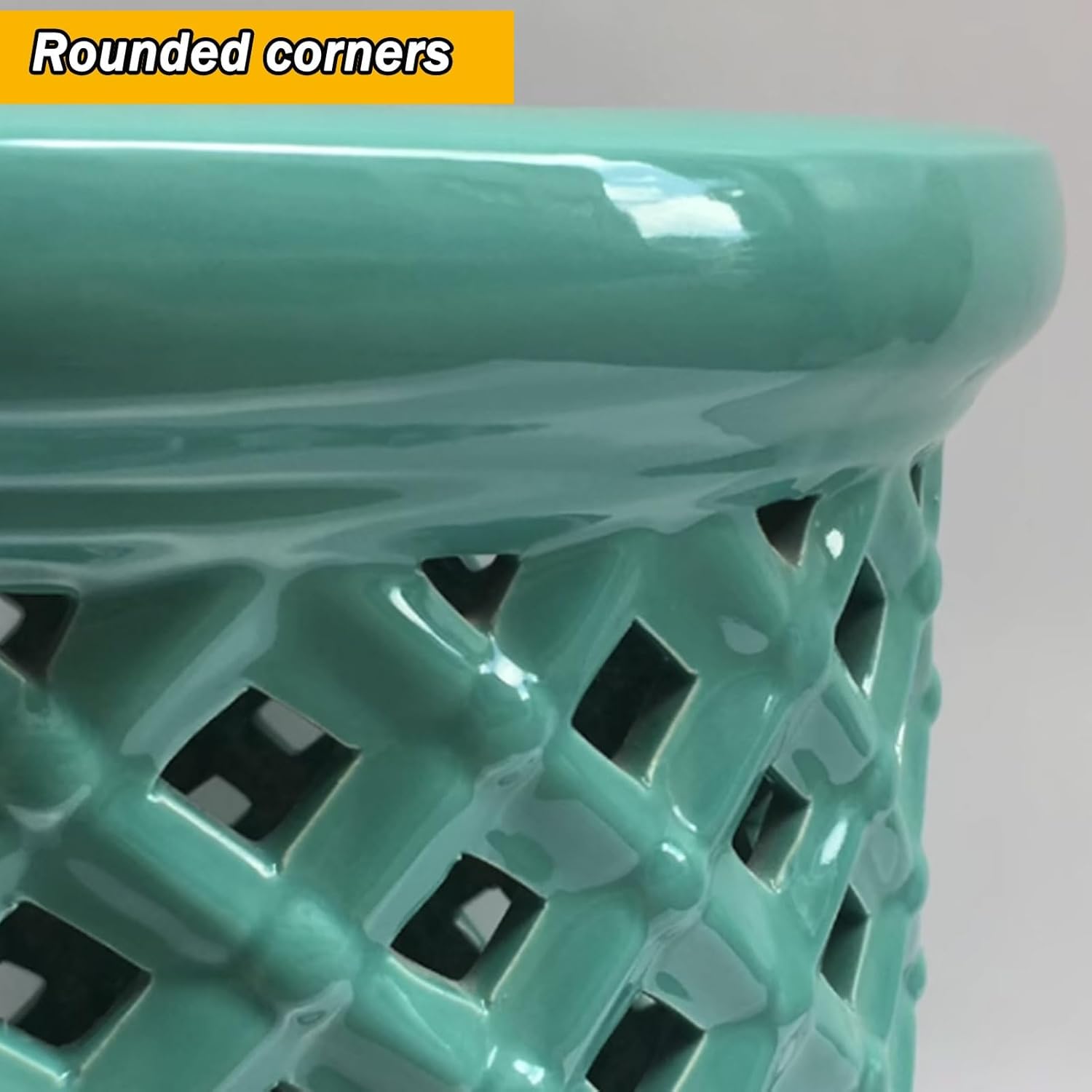 Decorative Garden Stool, Ceramic Decorative Garden Stool, Ceramic Drum Stool, Hollowed Glazed Accent Stool, Side Table Plant Stand, Indoor Outdoor Use(Green)