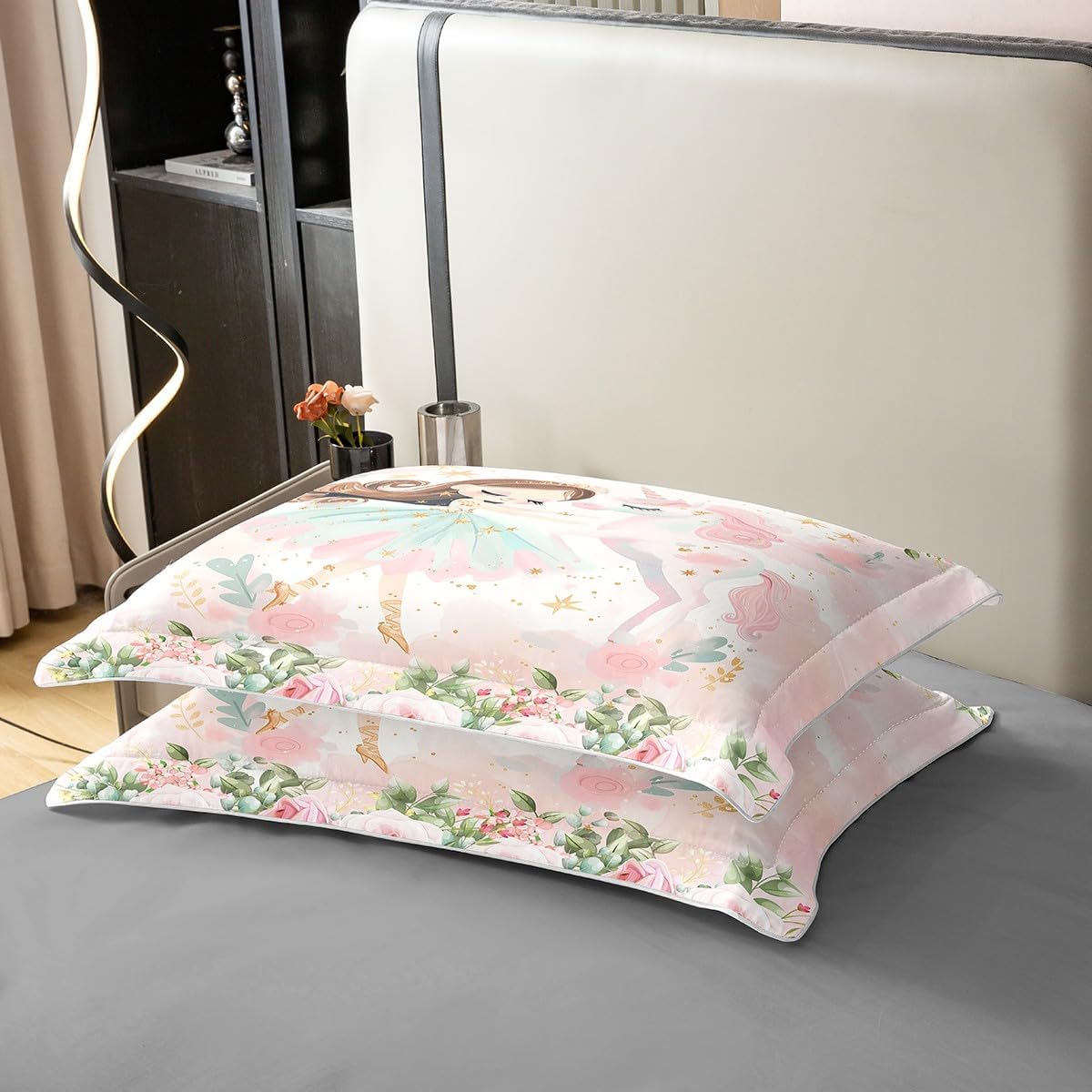 Princess Unicorn Comforter Cover Queen Ballet Girl 100% Organic Cotton Duvet Cover Dreamy Unicorn Horse Bedding Sets Rose Floral Botanical Bedspread Cover with 2 Pillowcases Soft(Not Comforter)