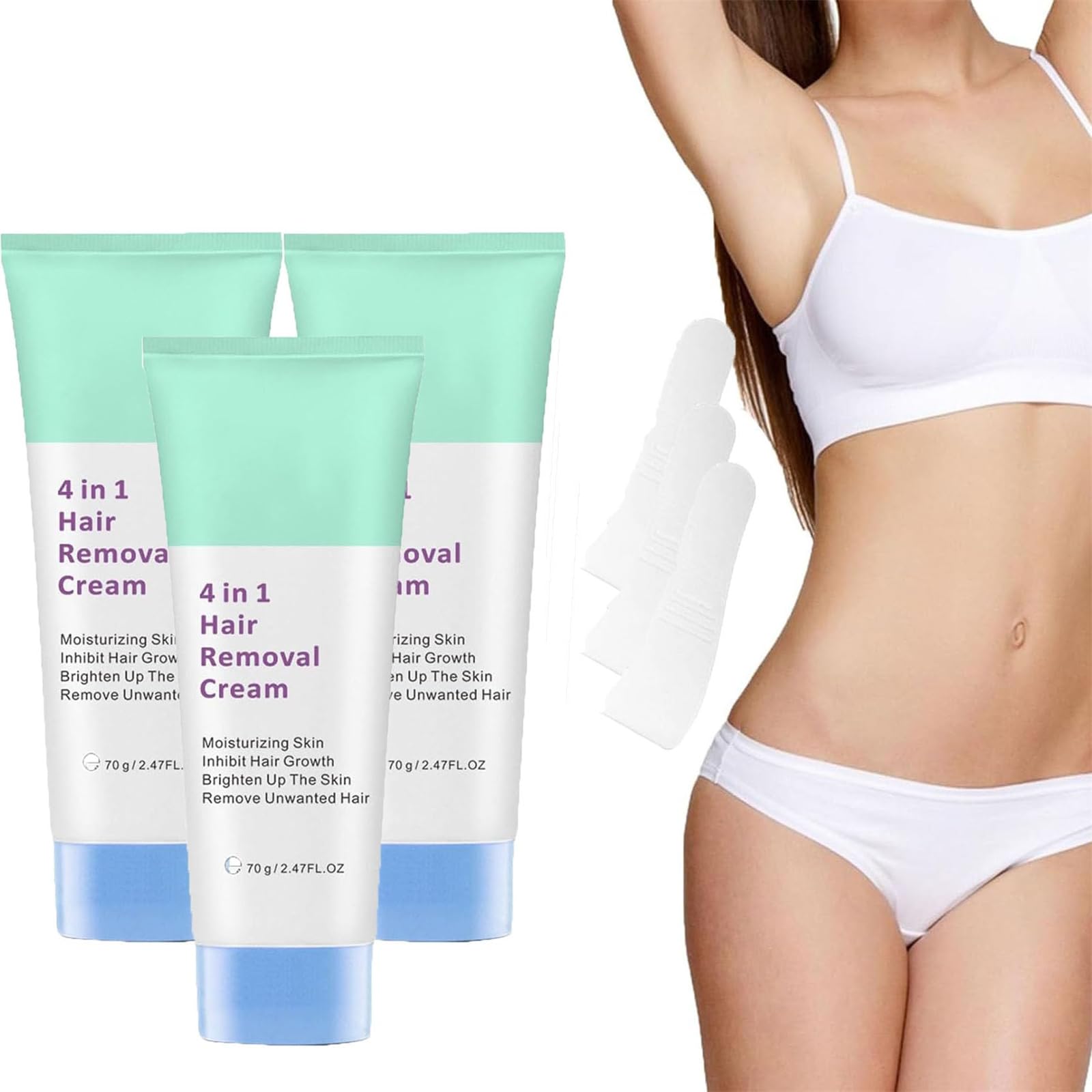 Glowcode Crema Depilatoria 4 en 1, Crema Depilatoria Hidratante y Calmante para la Piel con Cepillo, Crema Depilatoria Sin Dolor para Mujeres, Crema Depilatoria Mágica para Cara (3pcs)