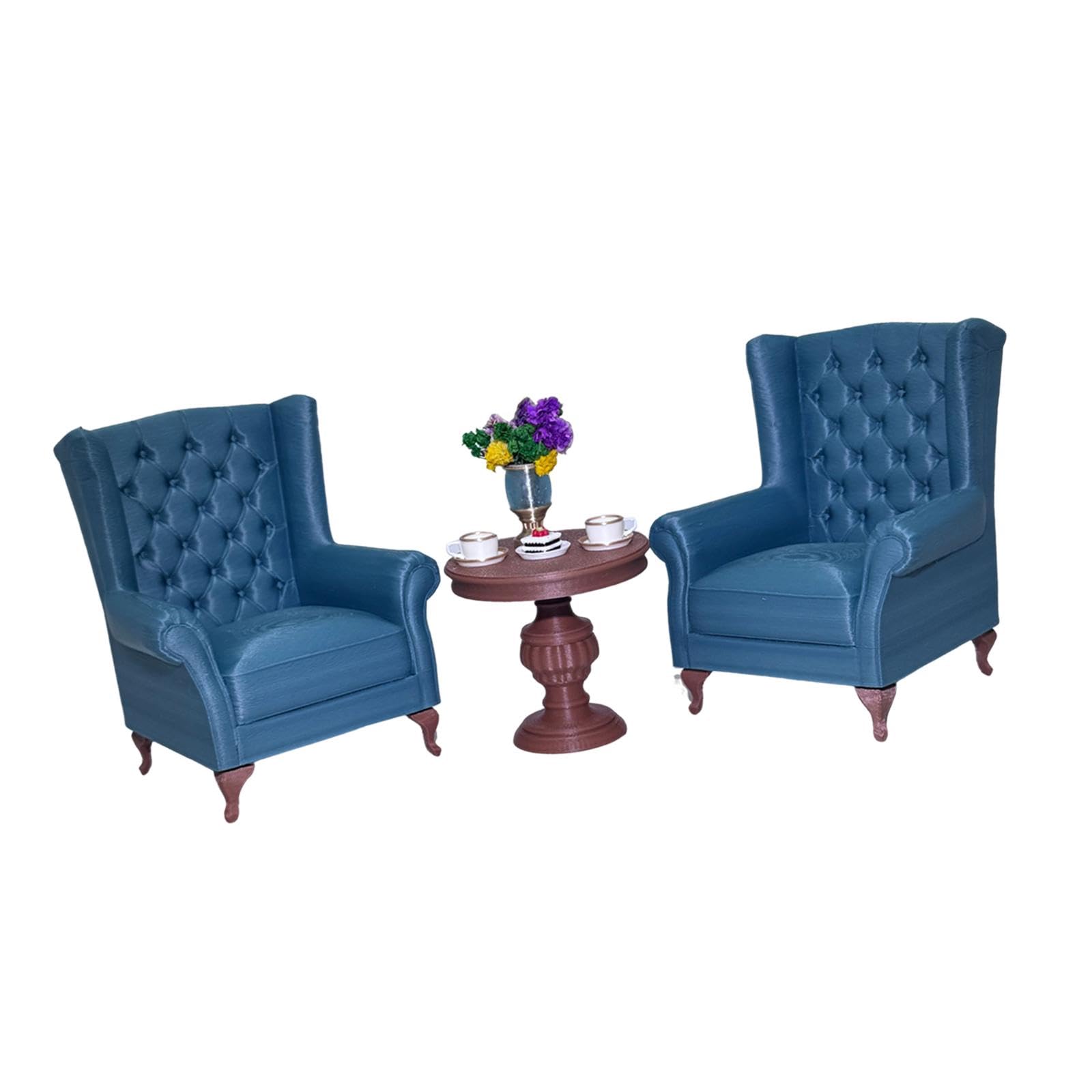 Perfeclan Dollhouse Miniature American Sofa Set, Dollhouse Furniture 1/12 Doll House Accessories, Mini Sofa Table Set DIY Life Scene Decorative, Micro Scene Photography Props Model, Blue
