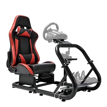 Hottoby Racing Simulator Cockpit with Red Seat Fits for Fanatec, for Logitech G25 G27 G29 G920 G923,Steering Wheel Stand Large Round Tube Alloy Steel,Without Steering Wheel, Pedal & Shifter