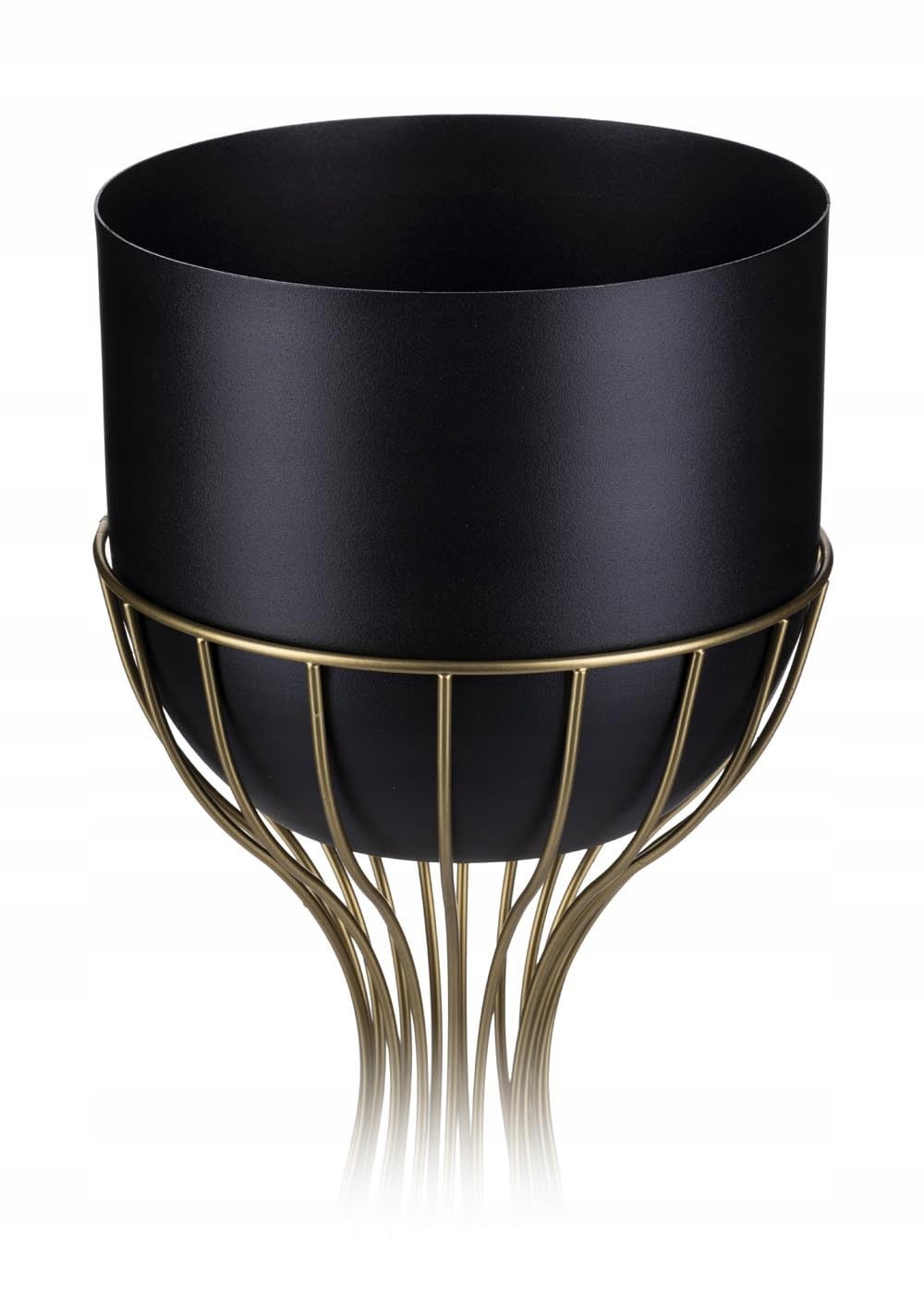 Moderno supporto per fiori in metallo, altezza 46 cm, con vaso di fiori nero, rotondo, diametro 18 cm, supporto in oro robusto, per la decorazione di interni