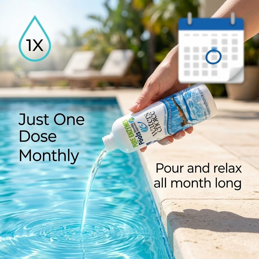 Waters Choice Pure Enzymes for Pools Natural Monthly Pool Cleaner & Water Clarifier for Crystal Clear Pool Water. Non-Toxic Formula Reduces Chlorine Usage & Breaks Down Organics - No Scum or Odors