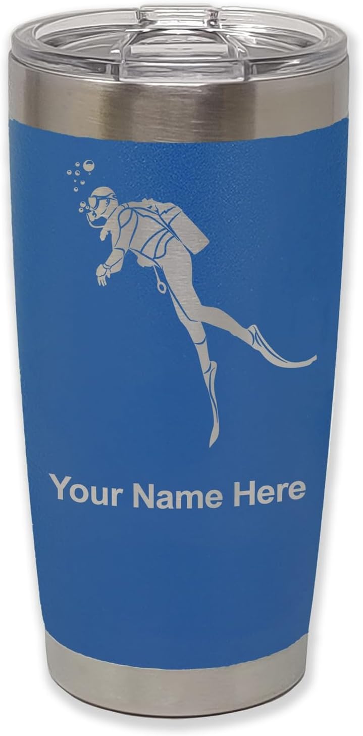 LaserGram 20oz Vacuum Insulated Tumbler Mug, Scuba Diver, Personalized Engraving Included (Dark Blue)
