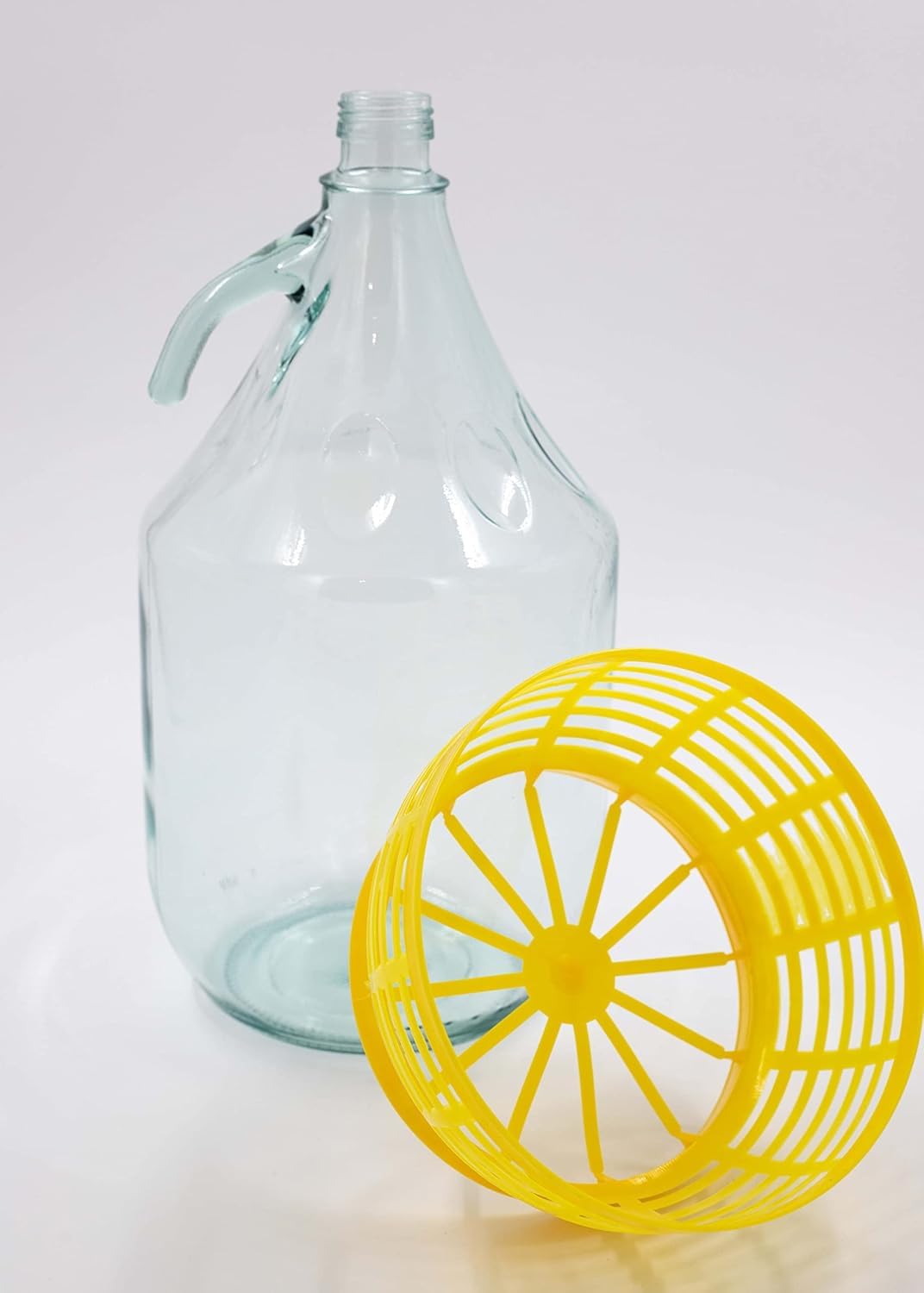 Lot de 6 bouteilles à col étroit avec bouchon à vis, panier de protection, sas à air et bouchon pour la fabrication de vin, fermentation, stockage de boissons en verre transparent, 5 l