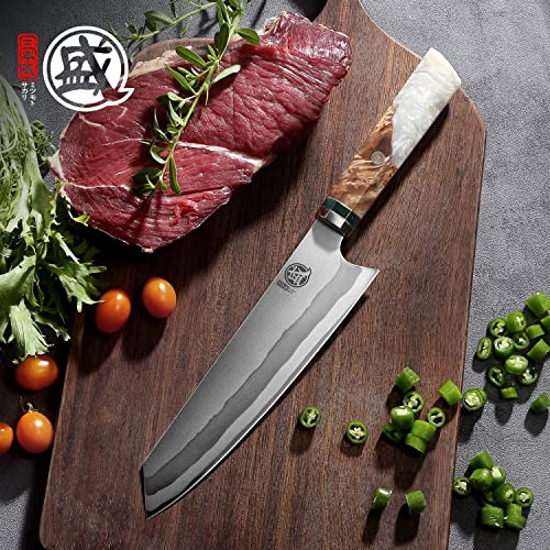 Miniatura 7 de Mitsumoto Sakari 21 Cm Cuchillos Cocina Kiritsuke, Cuchillos Cocina Profesional De 440c Damasco De 7 Capas, Cuchillos Japoneses Forjado A Mano Cuchillo Sushi Mango De Granada Blanca Y Caja De Regalo