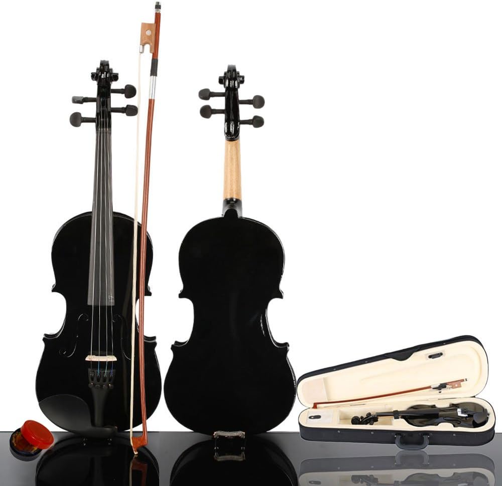 wuddi Acoustic Violin Fiddle 4/4 Full Size with Bow Case Rosin for Beginner Adult Boys Girls Children (3/4 Black)
