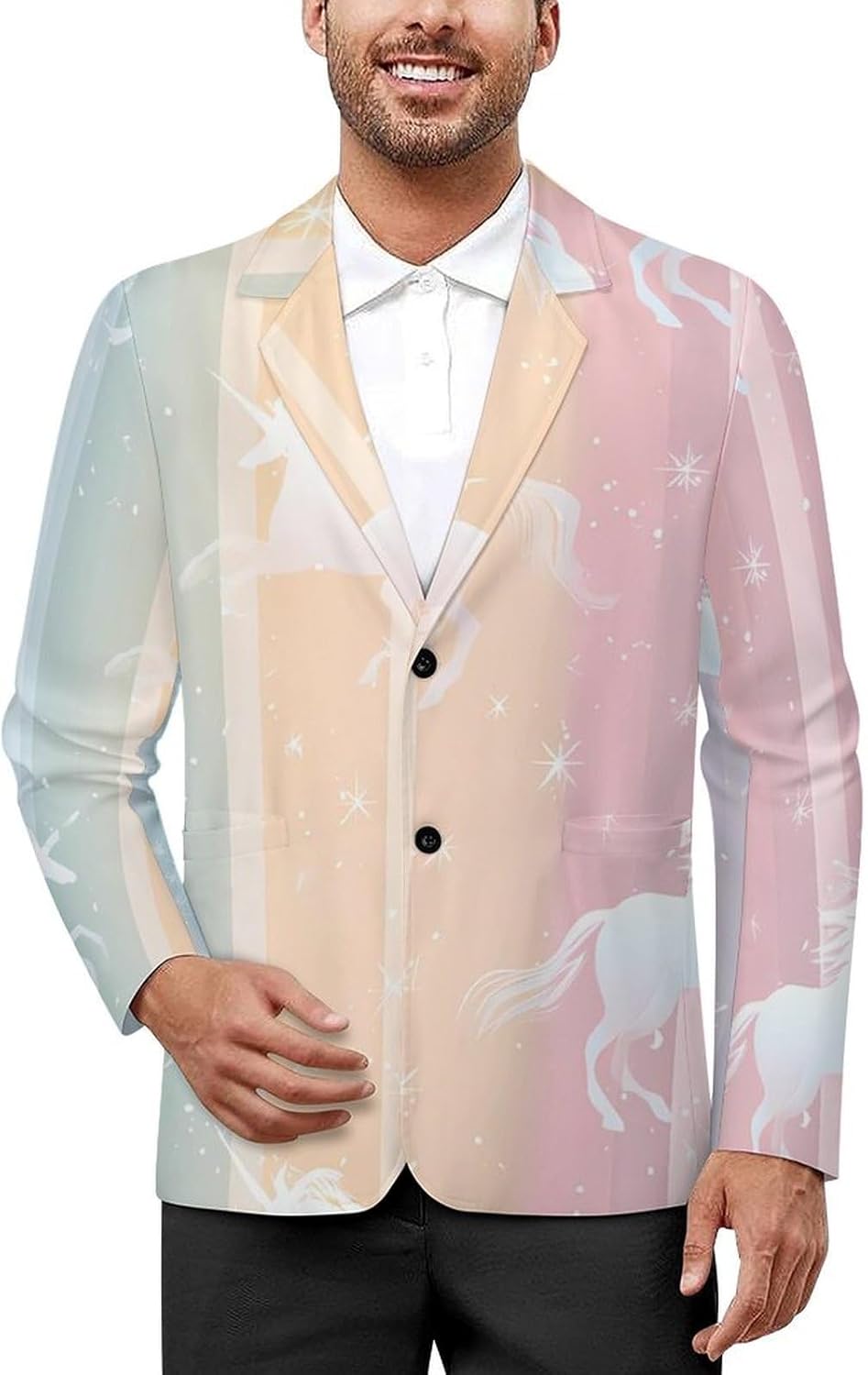 Colorful Unicorm Stripes Men's Blazers Slim Fit Business Casual Suit Sport Coat Jacket with Pocket