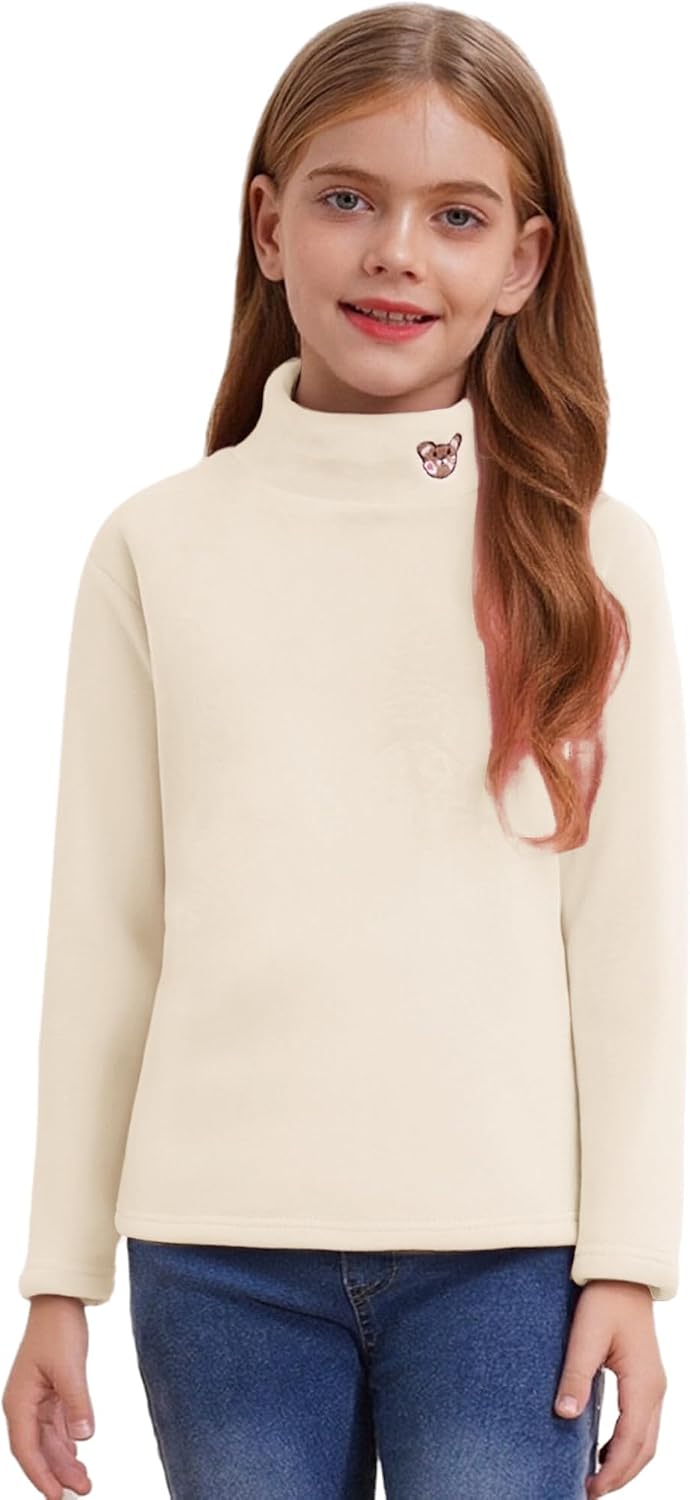 Kids Boys Girls Bear Embroidery Thermal Tops Long Sleeves Thick Velvet Pullover Shirts Underwear
