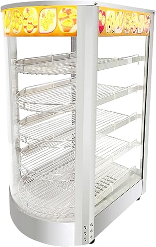 Vitrina de calentamiento de alimentos de 14 pulgadas, vitrina de calentamiento caliente de 5 estantes con puerta corredera trasera, color plateado