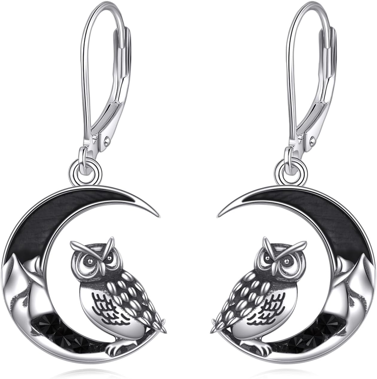 URONE Cat Raven Owl Dinosaur Snake Earrings 925 Sterling Silver Crescent Moon Animal Dangle Earrings Gothic Halloween Jewelry Gifts for Women
