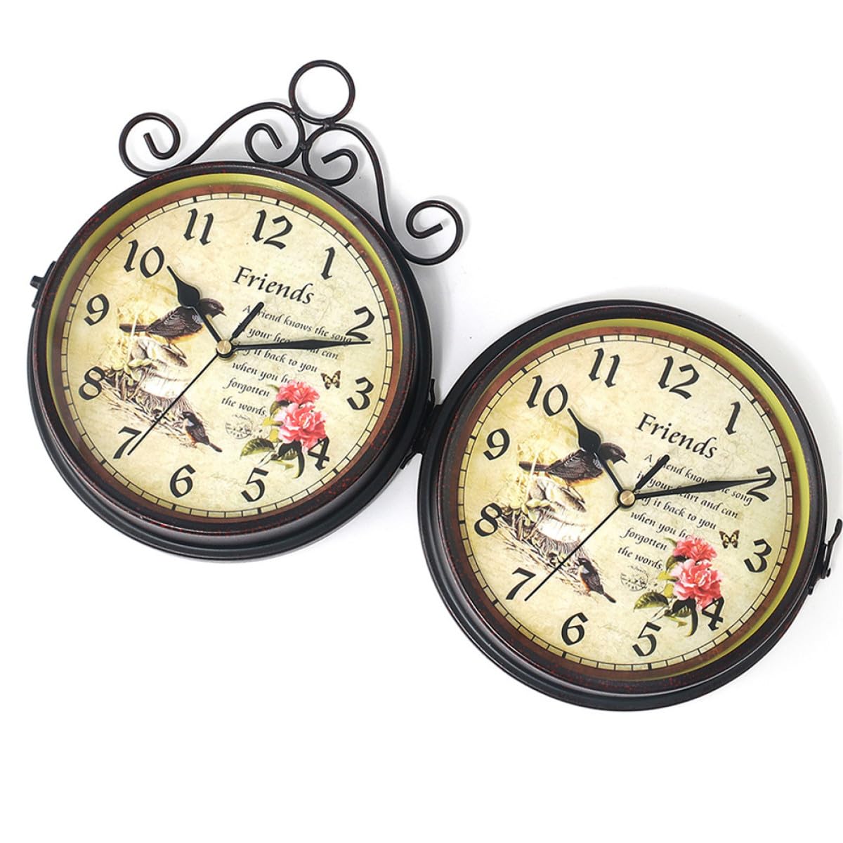 Cabilock Reloj de Pared de Doble Cara Silencioso sin Batería Diseño Original y Material de Hierro para Dormitorio o Bar Decorativo y Funcional