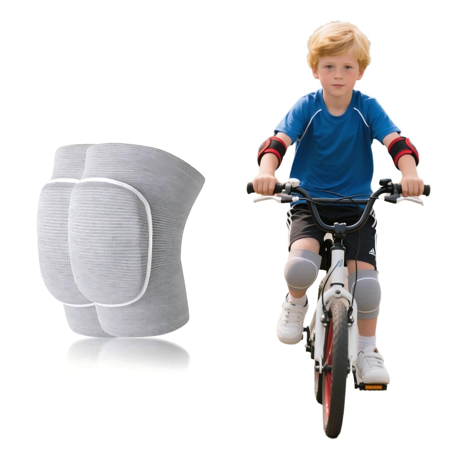 HUSHRICH Knee Pads for Kids Age 6-12 Years, Volleyball Knee Pads Thick Sponge Youth Boys Girls Anit-Slip Sport Knee Support Kneepads Brace for Volleyball Dance Yoga Running Climbing (Gray)