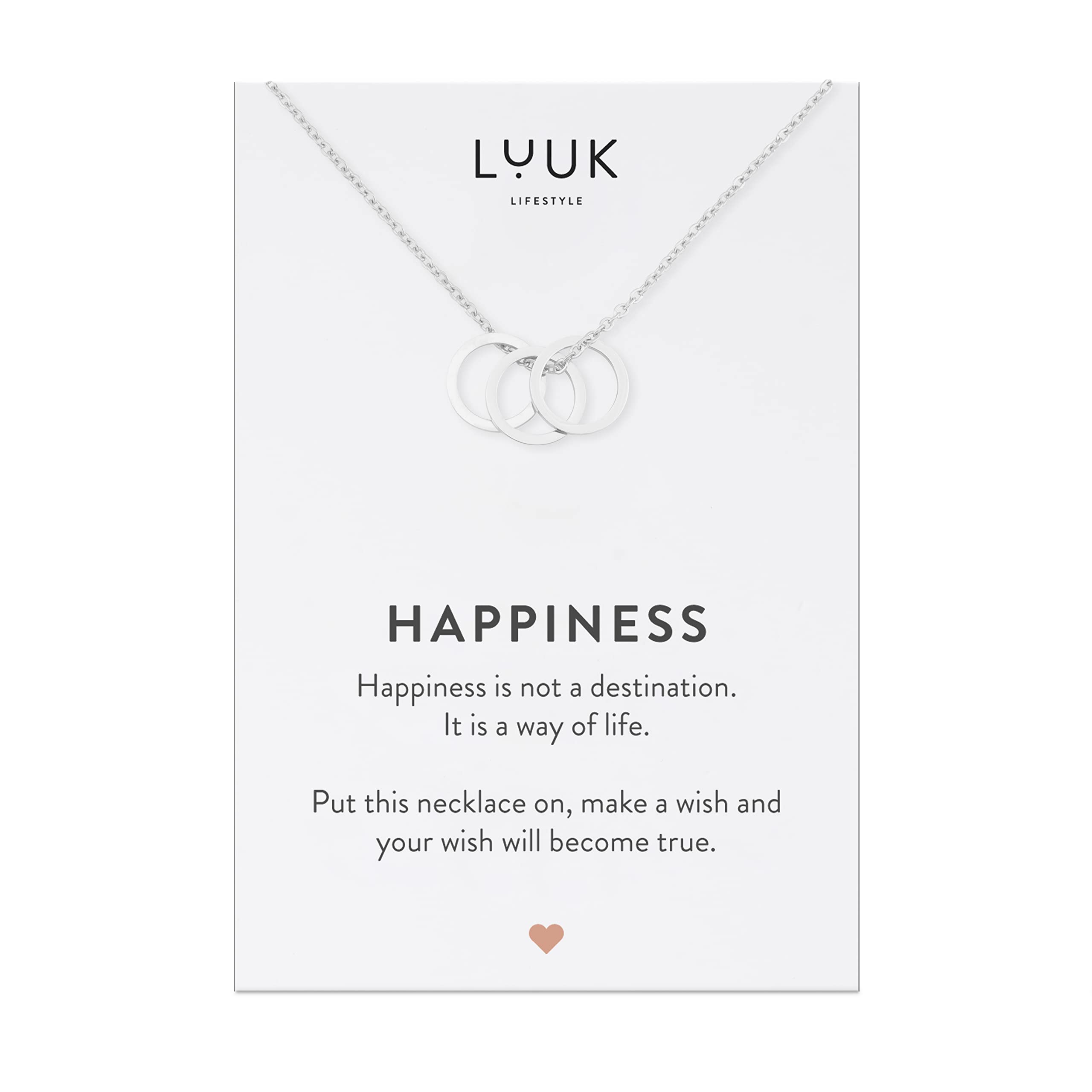 LUUK LIFESTYLE Collane con diverso Ciondolo (50 cm) in Acciaio Inossidabile e cartolina HAPPINESS, Regali per Lei, Donna, Ragazza, Moglie, Mamma, Amica, Gioielli, Argento, Oro e Oro rosa