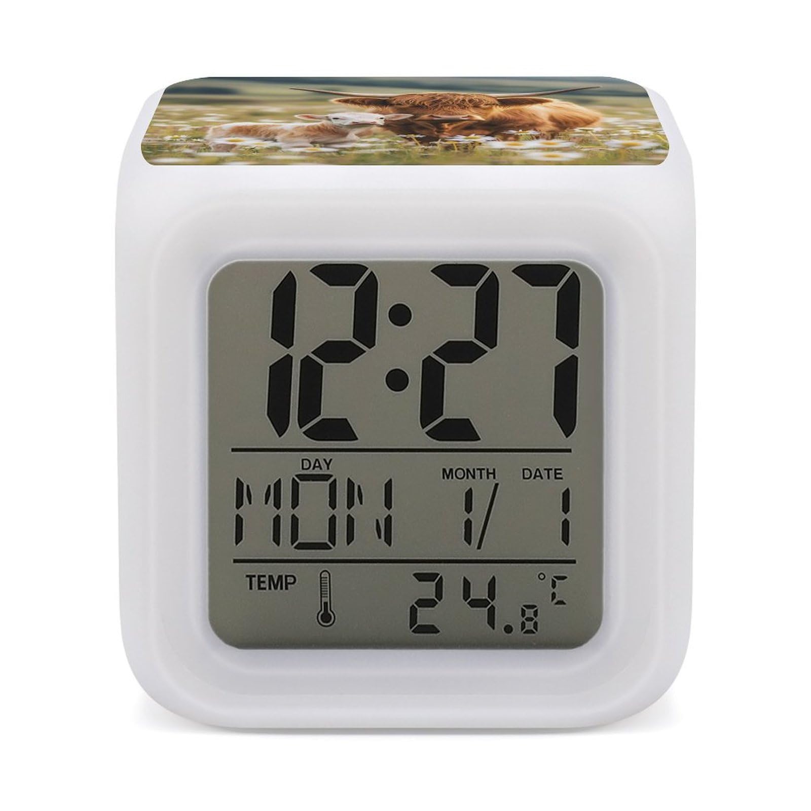 Highland Cow Color Changing Alarm Clocks LED Digital Clock Home Office Bedside Clock