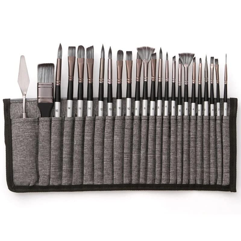 Pennello per Acquerello con Manico in Legno e Nylon, Forniture per pennelli artistici(D 24 PCS)