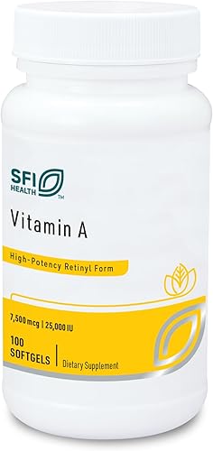 Klaire Labs SFI Health Vitamina A - Dosis de alta potencia de 25000 UI (7,500 mcg RAE) de aceite de hígado de pescado, forma de retinol preformado