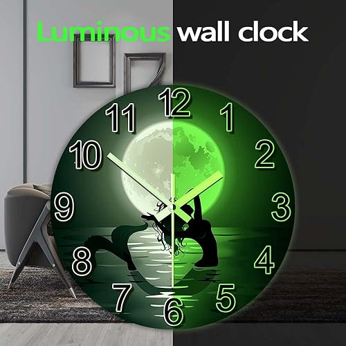 Miniatura 5 de The Geeky Days Reloj colgante de sirena con luna llena que brilla en la oscuridad, funciona con pilas, de cuarzo silencioso luminoso de 15 pulgadas,