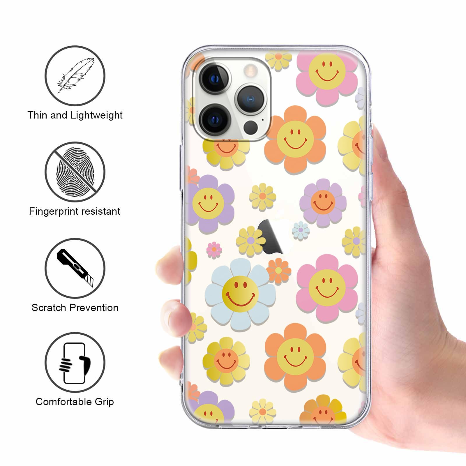 Yoedge 2 Pezzi Cover per iPhone 14 Pro 6,1", Fiori colorati Ultra Sottile Trasparente Morbida TPU Custodia in Silicone Antiurto Antigraffio Protettiva Case con Disegni per Donne per iPhone 14 Pro - Vista 7