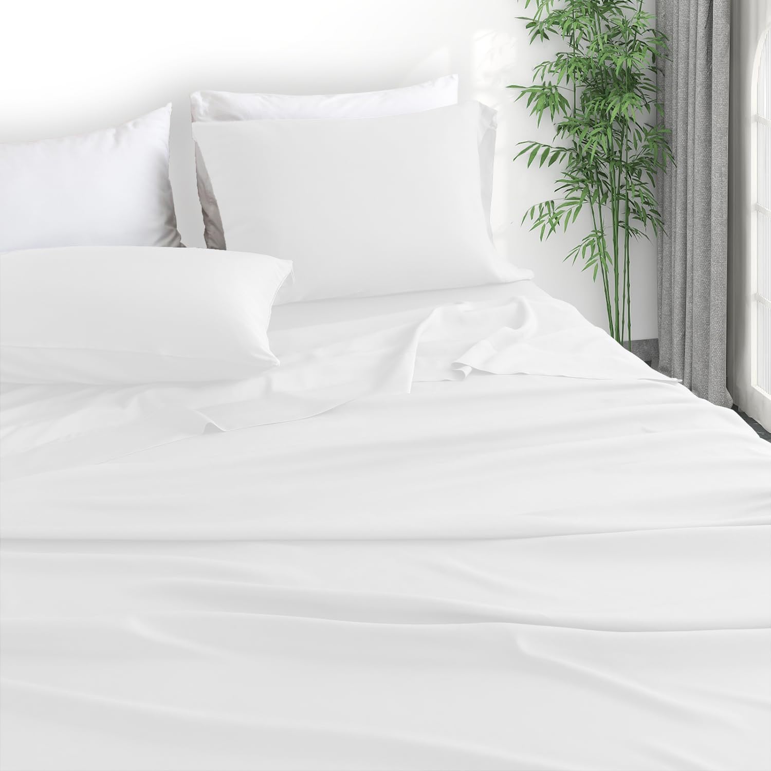 ROOYE Bamboo Sheets Queen 4 Piece Set, Superior Soft and Cooling Sheets