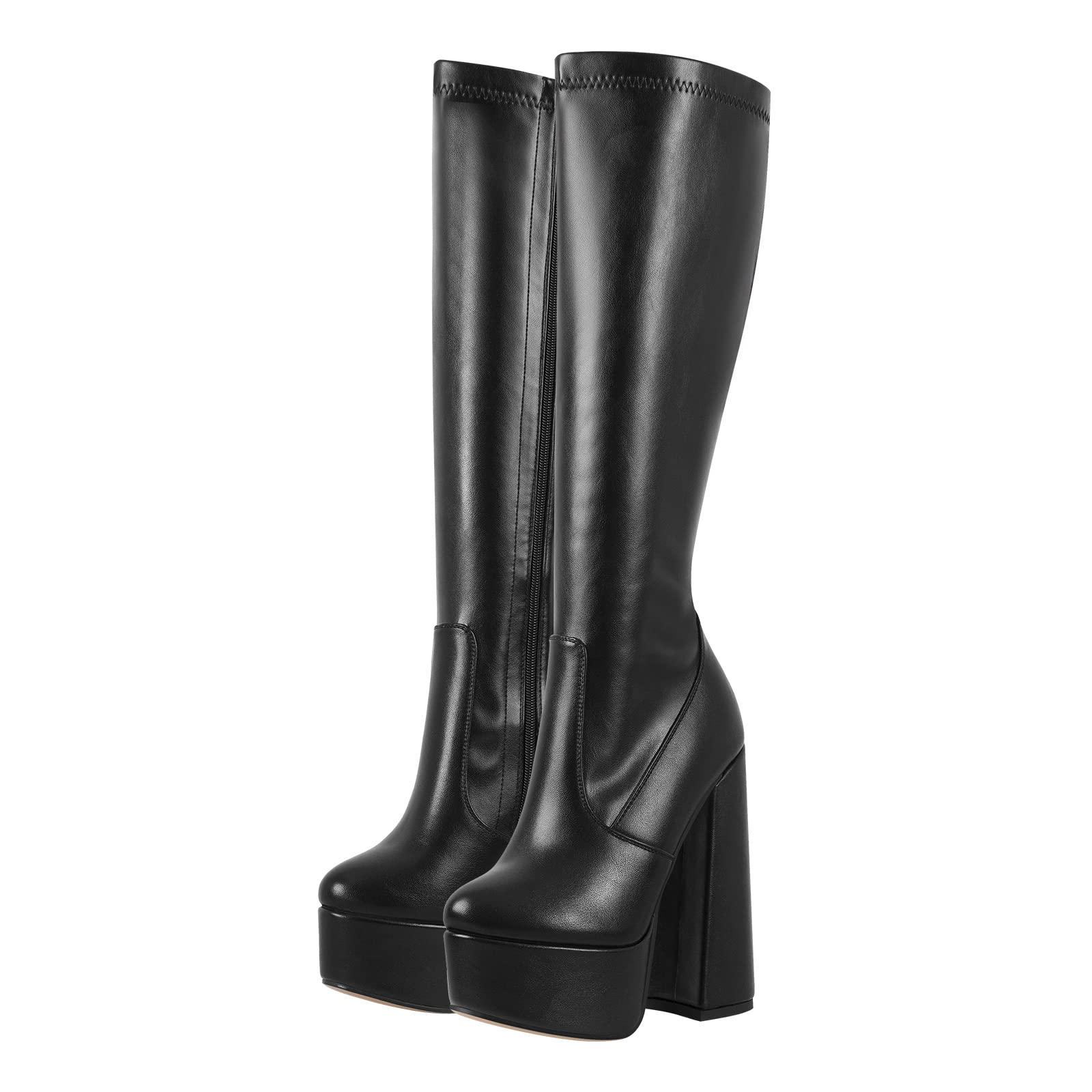 Only maker Damen Stretch Stiefel Plateau Blockabsatz Boots Reißverschluss