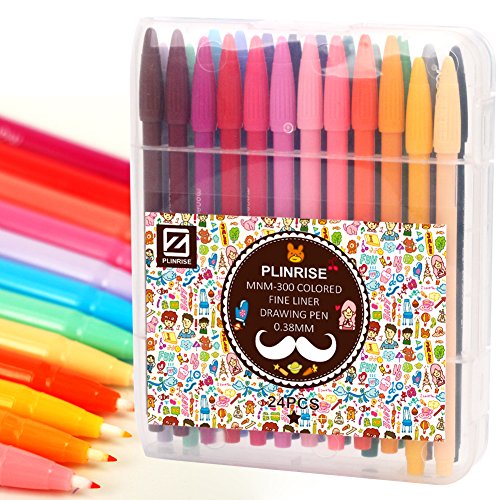 Plinrise MNM-300 colored fineliner drawing pen 0.38mm, Set of 24 Colors (24)