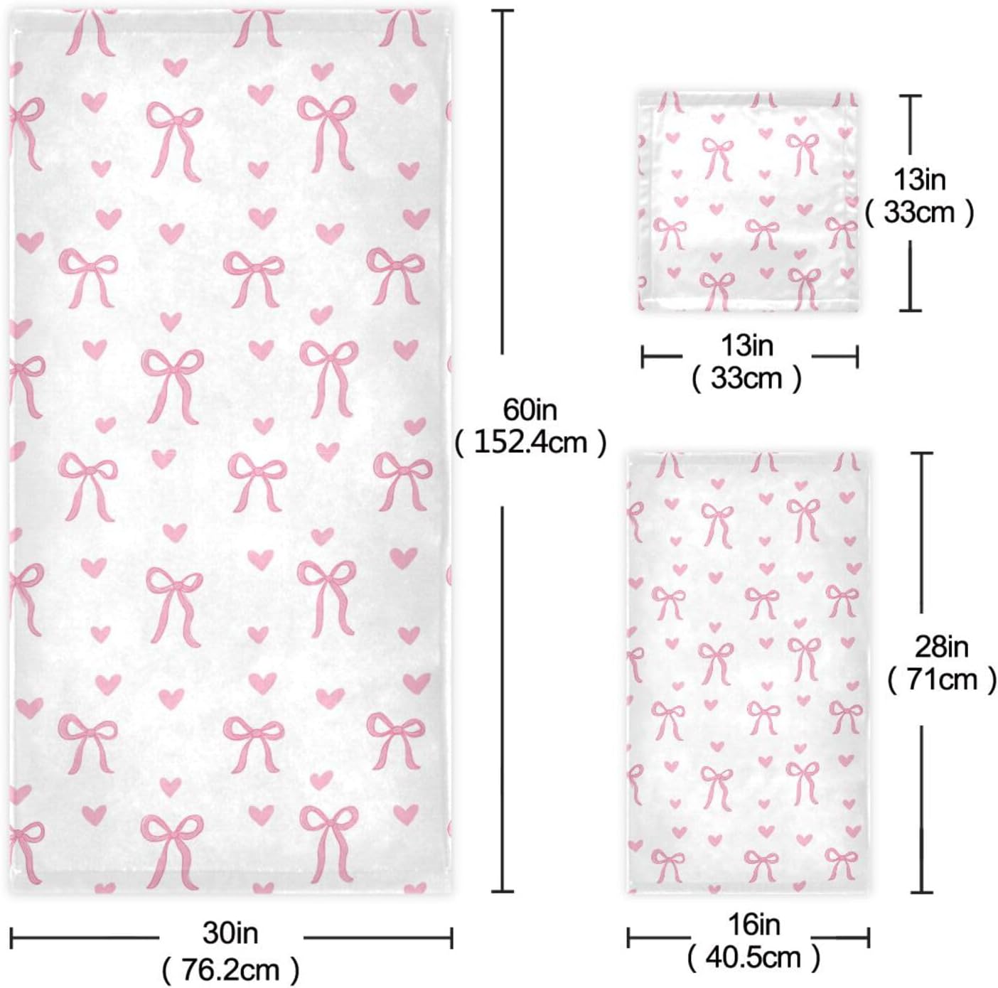 Hearts Pink Ribbon Bow Bathroom Towel Set of 3 Pcs Hand Fingertip Bath Towels for Home Bathroom Hotel Gym Swim Washcloth Soft Thin Durable Highly Absorbent Multipurpose Decor