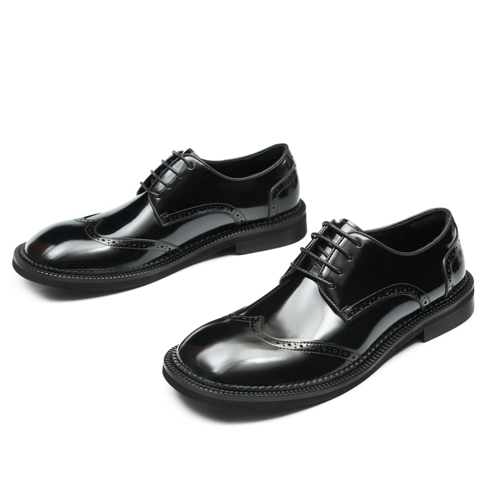 Derbys Business Casuale Punta Rotonda da Uomo Scarpe Eleganti Stringate Formali Matrimonio Ufficio Scarpe da Abito in Pelle Comode Traspiranti