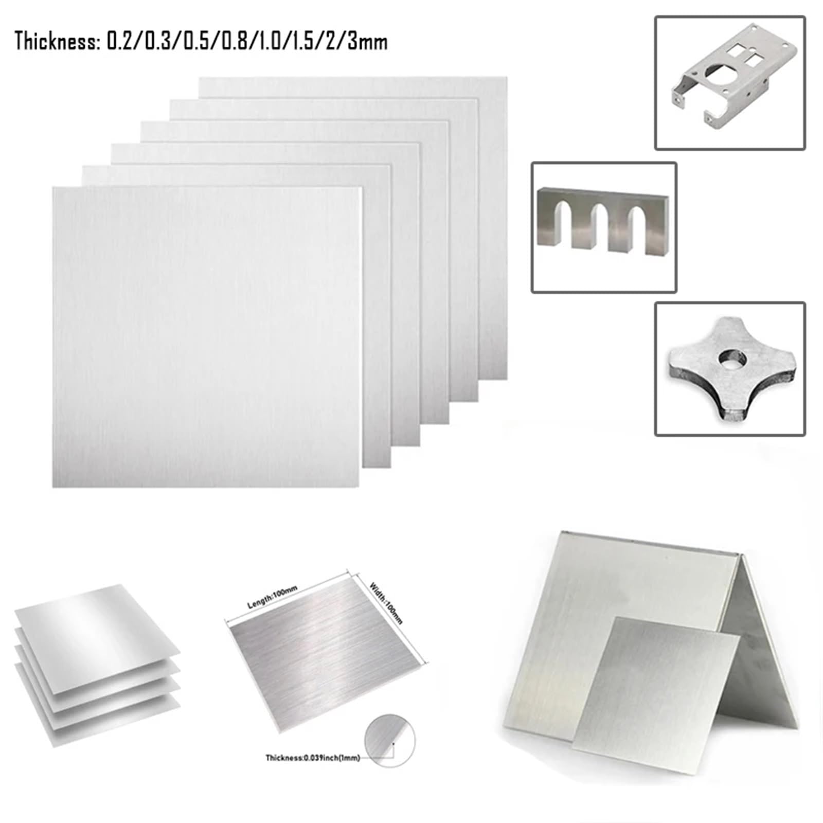 304 Edelstahl Quadratische Blechplatte Flach Gebürstet Metall Poliert für DIY Handwer(2x200x200mm)