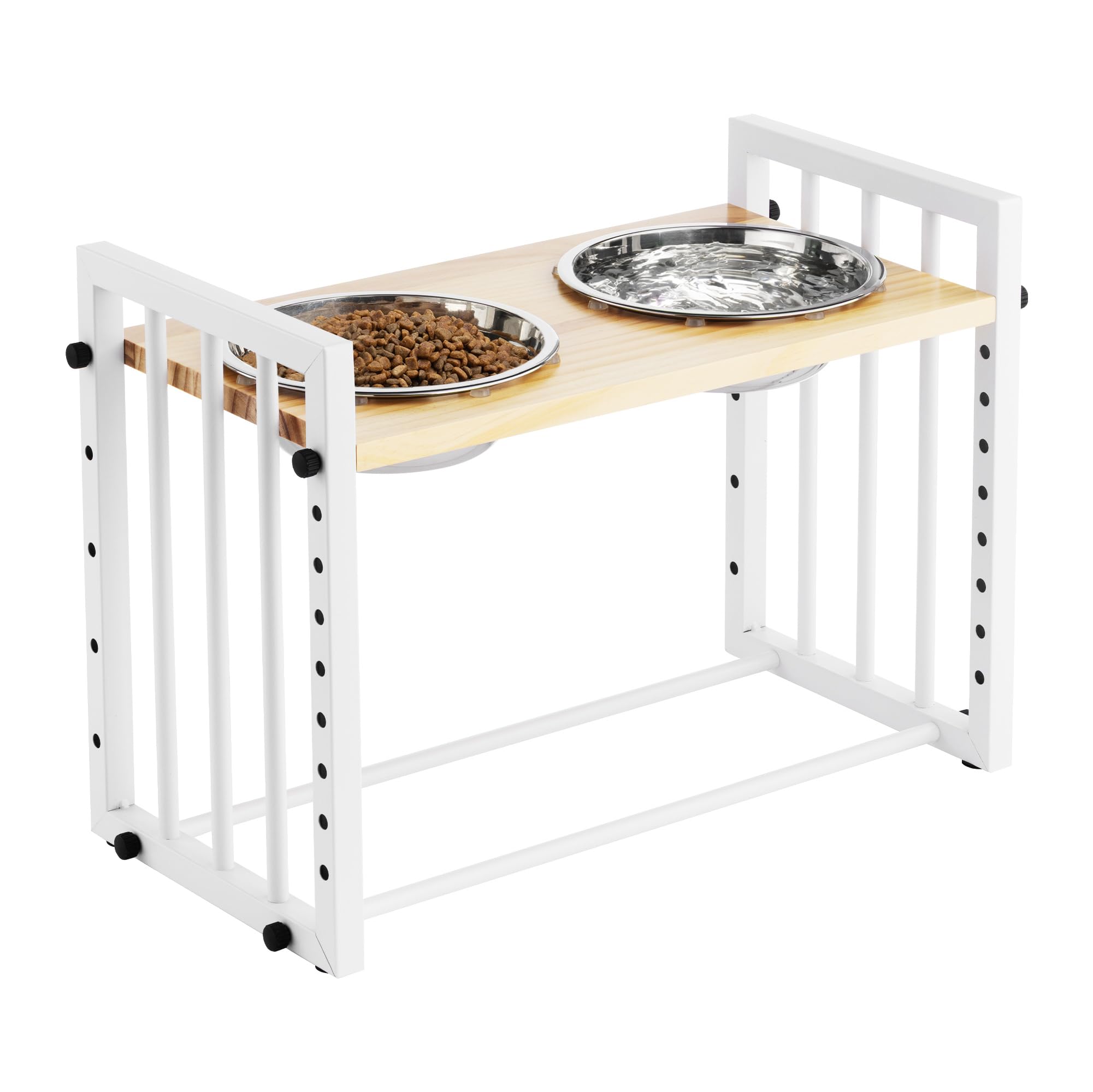 Navaris Height Adjustable Dog Bowl Feeder - Raised Dog Bowls with Stand for Large and Medium Sized Dogs - Two Stainless Steel Dog Food Bowls - Elevated Pet Feeding Station