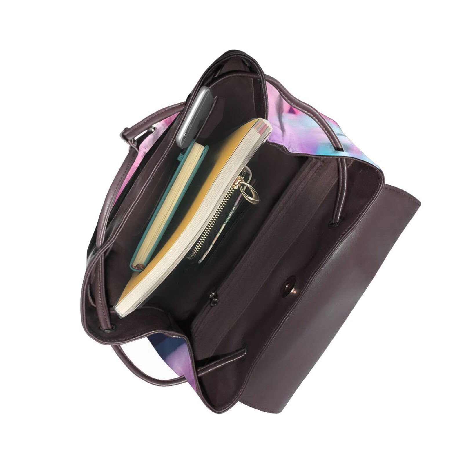 Sac à dos pour ordinateur portable en cuir avec imprimé barbe à papa rose, noir, One Size