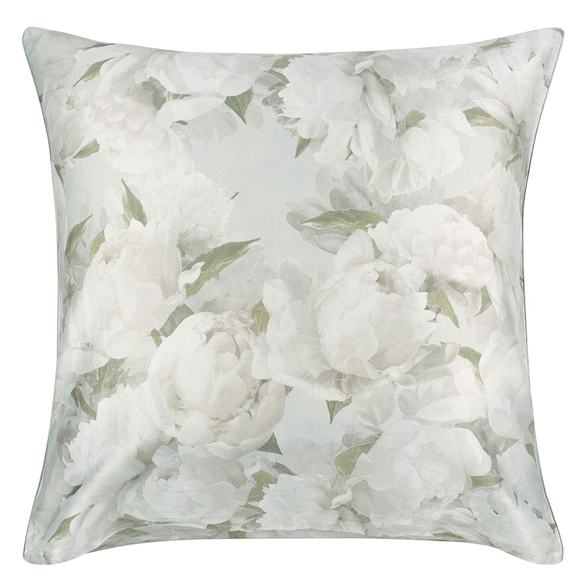 Taie d'oreiller imprimée en satin de coton, Peonia Grande, Gris