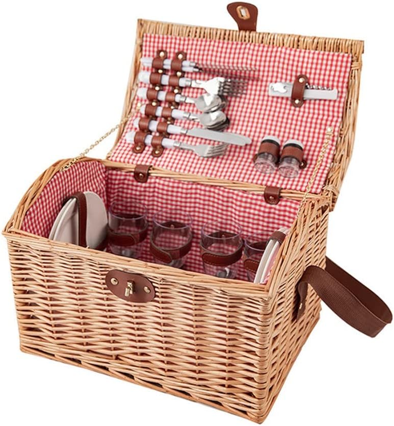 Rattan Basket Outdoor Camping Storage Box Picnic Dinner With Cover Portable With Tableware Wicker Picnic Basket