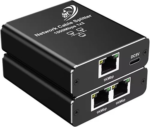 1 to 2 RJ45 LAN Splitter Adapter - Gigabit Ethernet Network Splitter - High Speed 1000Mbps - USB Powered