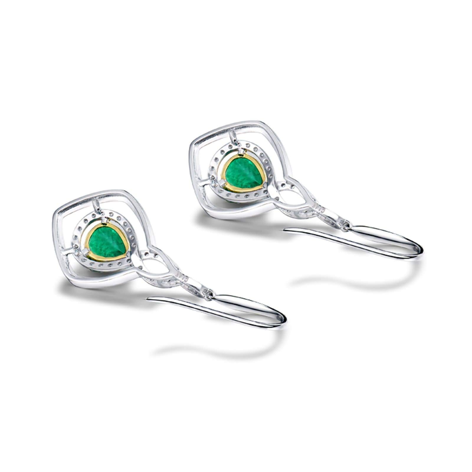 Epinki 18K Weißgold Ohrringe Silber Hängend, Anhänger Ohrstecker mit Smaragd 2.32ct Grün, Freundschaft Geschenk, Weiß Gold