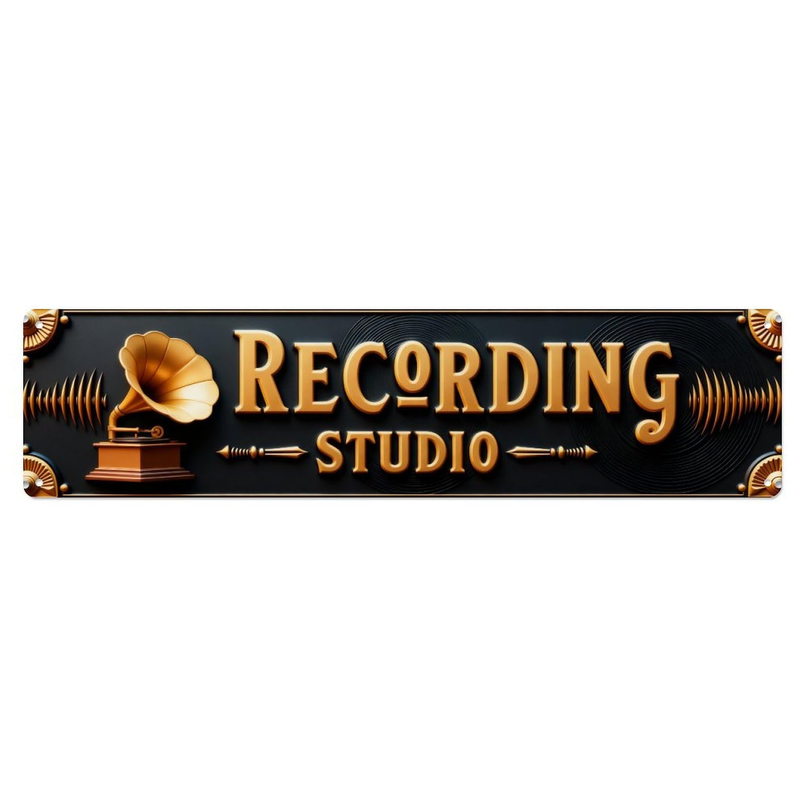 Recording Studio Microphone Waves Gold Tin Sign Vintage Metal Sign Home Bar Garden Indoor & Outdoor Wall Decor Retro Metal Poster 4x16 Inch