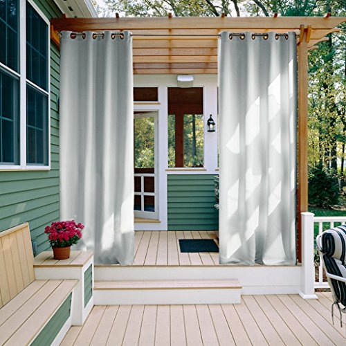 NICETOWN Greyish White Outdoor Curtain for Patio Waterproof, Windproof Blind Grommet Room Darkening