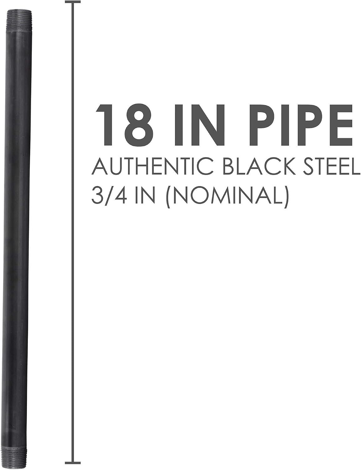 PIPE DECOR 3/4” x 16” Black Steel Plumbing Pipe, Pre Cut, Industrial Steel Grey Fits Standard 3/4 Inch Threaded Black Malleable Iron Fittings, Build Vintage DIY Furniture, 4 Pack