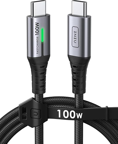 INIU Kabel USB C na USB C [1M/100W], PD 5A & QC 4.0 Typu C Szybkie Ładowanie, Nylonowy Pleciony Kabel do Transmisji Danych USB-C do iPhone 17 16 15 Pro Max Samsung S24 S23 iPad Air MacBook etc