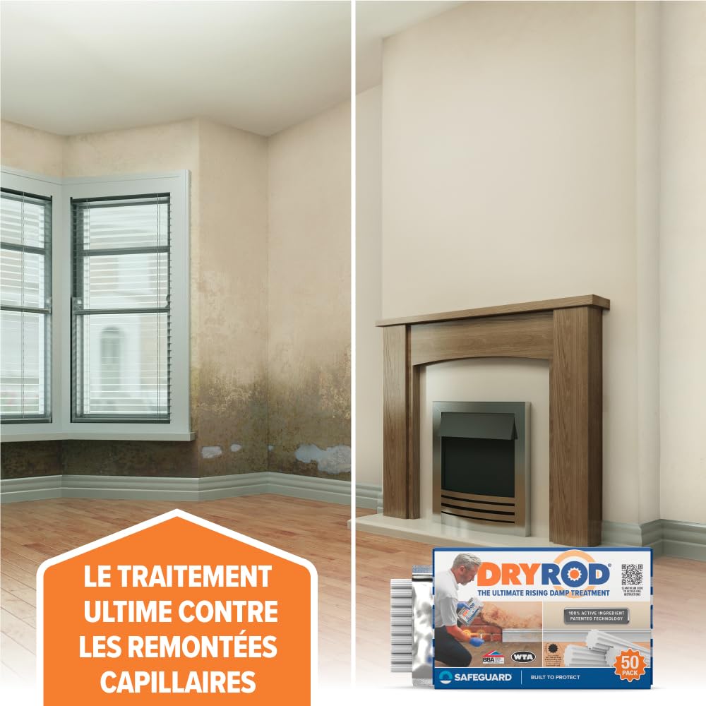 Dryrod – Traitement Contre les Remontées Capillaires – 10 Tiges Hydrofuges Ø12 mm – Barrière Chimique Anti Humidité Ascensionnelle – Certifié BBA – Protection 20 Ans