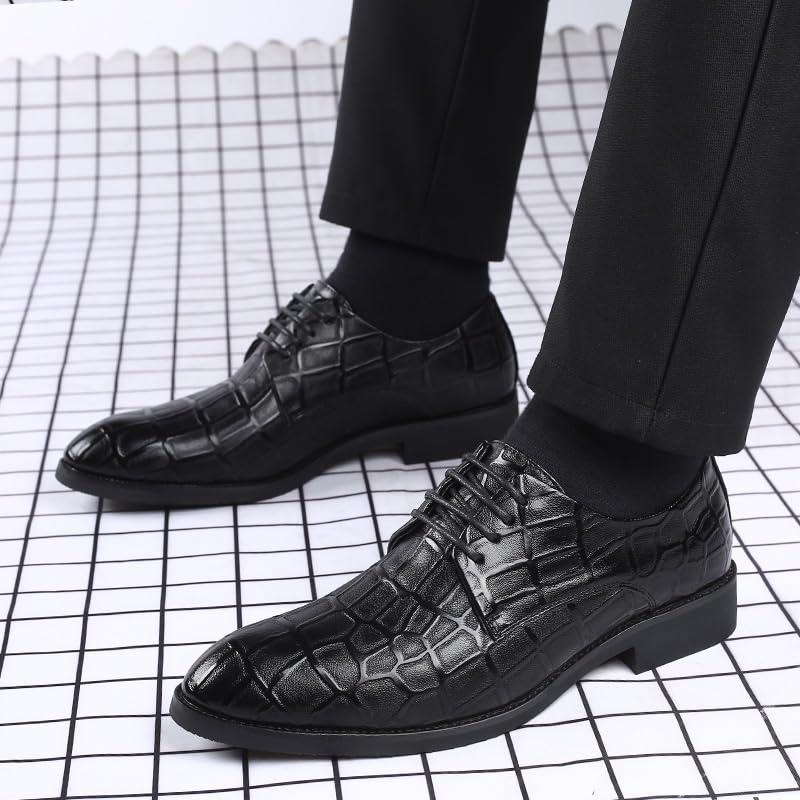 Mens Comfortable Oxfords Lace-up Classic Modern Wedding Formal Dress Shoes Leather Business Shoes(7.5) Black3