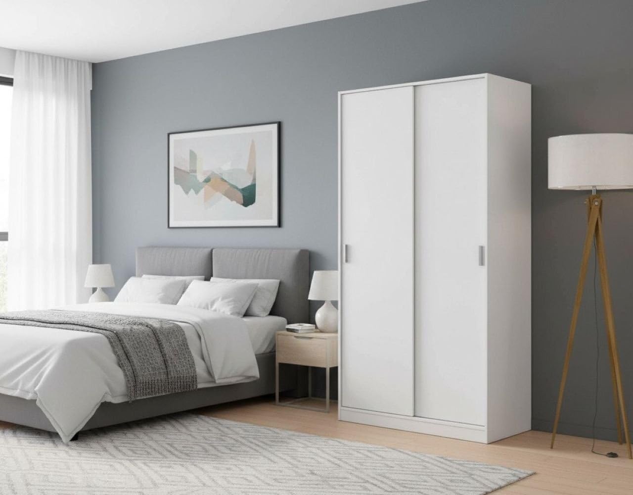 Dmora Armadio Guardaroba, 2 Ante scorrevoli, Legno Bianco-cm. 100 x 200 x 50