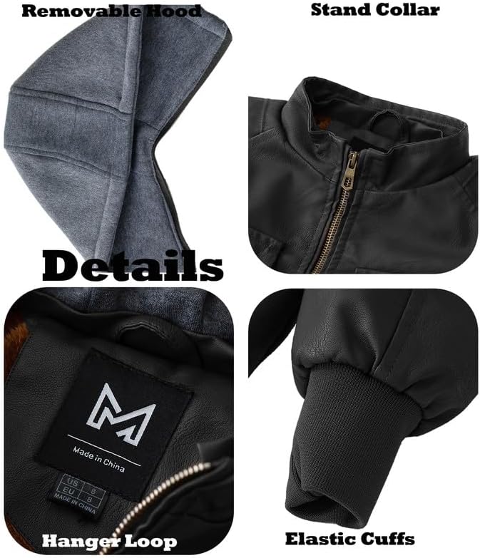 KVE Boy's Faux Leather Jacket Windproof Fleece Lined Warm Winter Coat Kids Bomber Outerwear PU Motorcycle Hooded Jacket - Image 6