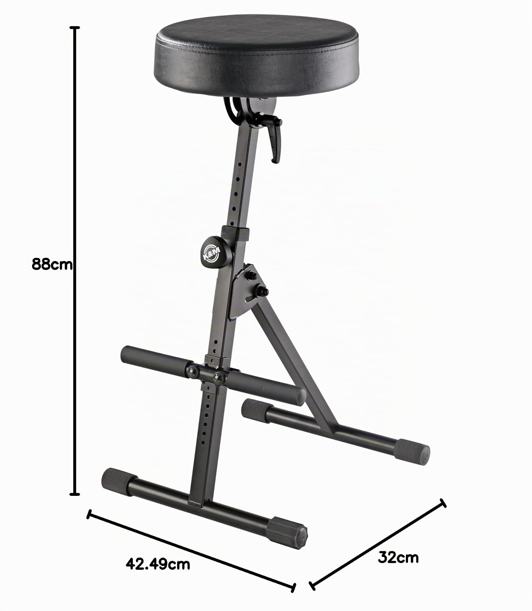 K&M 14060 Assis debout Noir - en acier, similicuir - siège debout pliable pour musiciens - assise ronde et repose-pieds