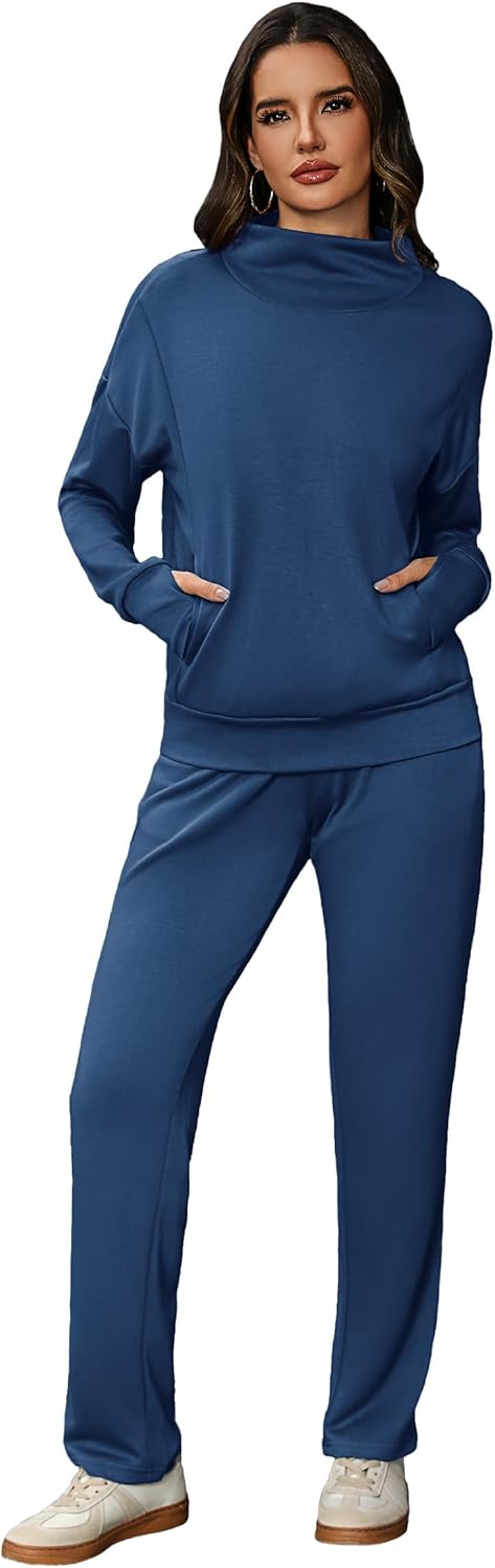 Totatuit Womens Lounge Sets Two Piece Tracksuits Casual Sweatsuits Mock Neck Tops with Thumb Holes Fall Outfits - Image 3